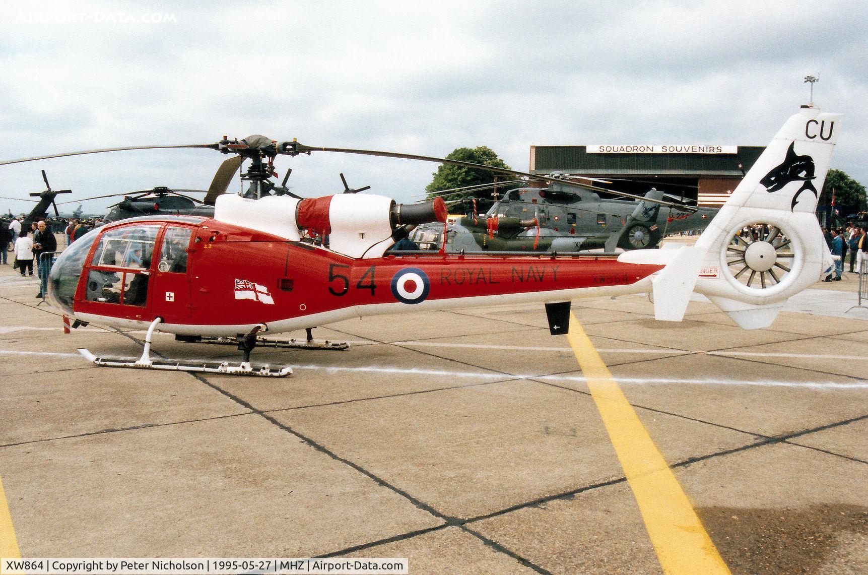 XW864, 1973 Westland SA-341C Gazelle HT2 C/N WA1116, Gazelle HT.2 of 705 Squadron at RNAS Culdrose on display at the 1995 RAF Mildenhall Air Fete.