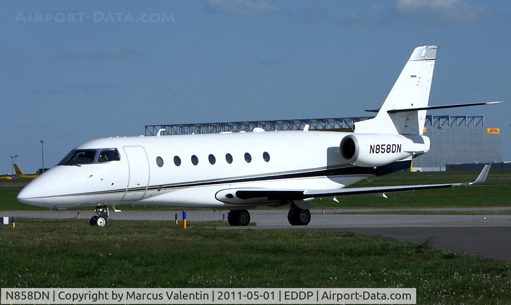 N858DN, 2001 Israel Aircraft Industries IAI-1126 Galaxy C/N 038, Very rar Aircraftt, that was the first visit in Leipzig.