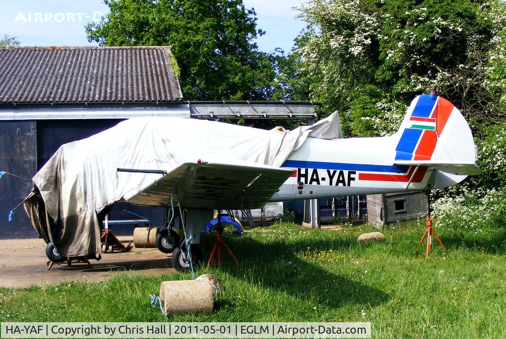 HA-YAF, 1994 Yakovlev Yak-18T C/N 08-34, outside the Russian Aircraft Engineering hangar at White Waltham