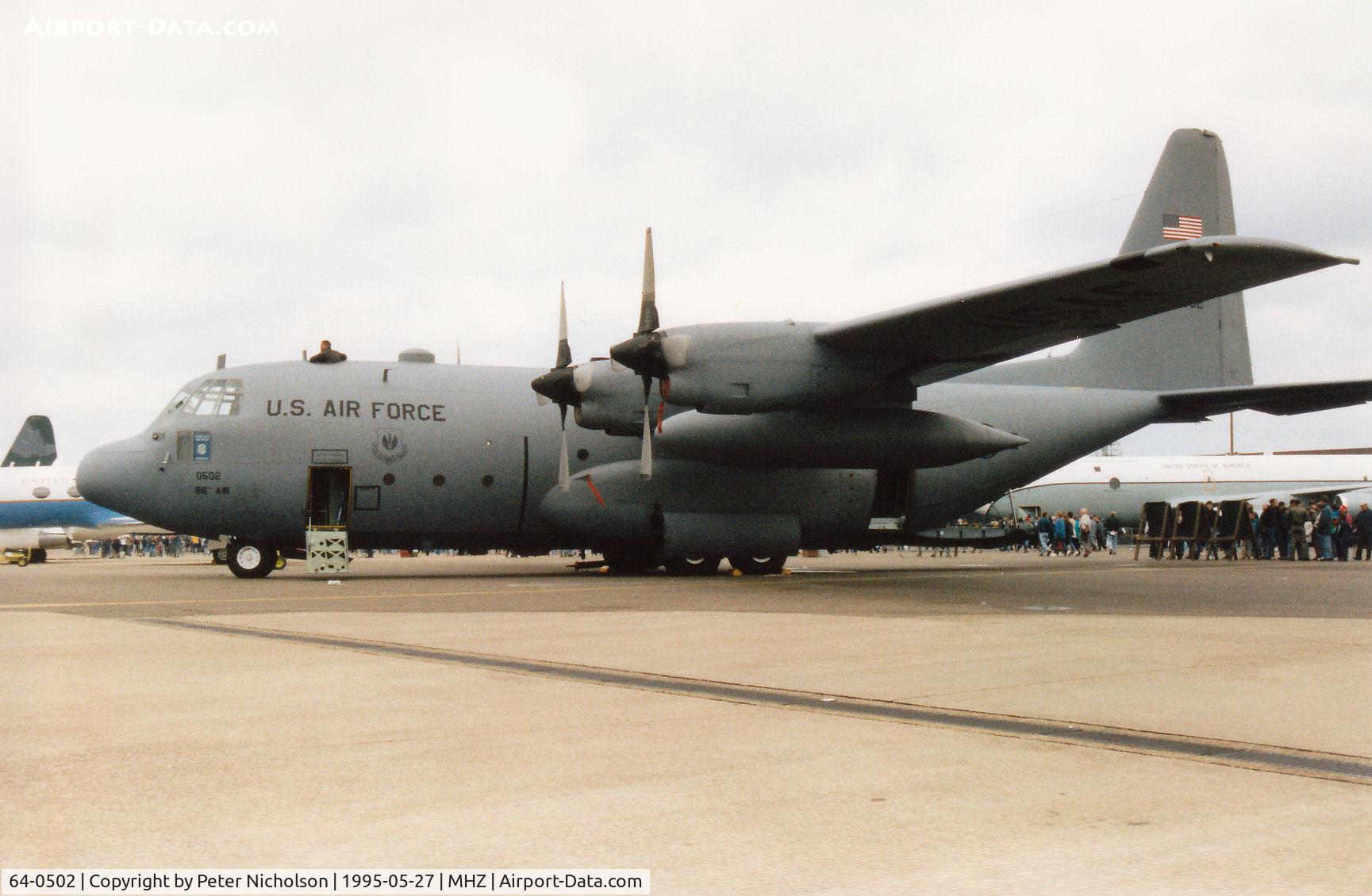 64-0502, 1964 Lockheed C-130E Hercules C/N 382-3986, C-130E Hercules of Ramstein's 86th Airlift Wing on display at the 1995 RAF Mildenhall Air Fete.