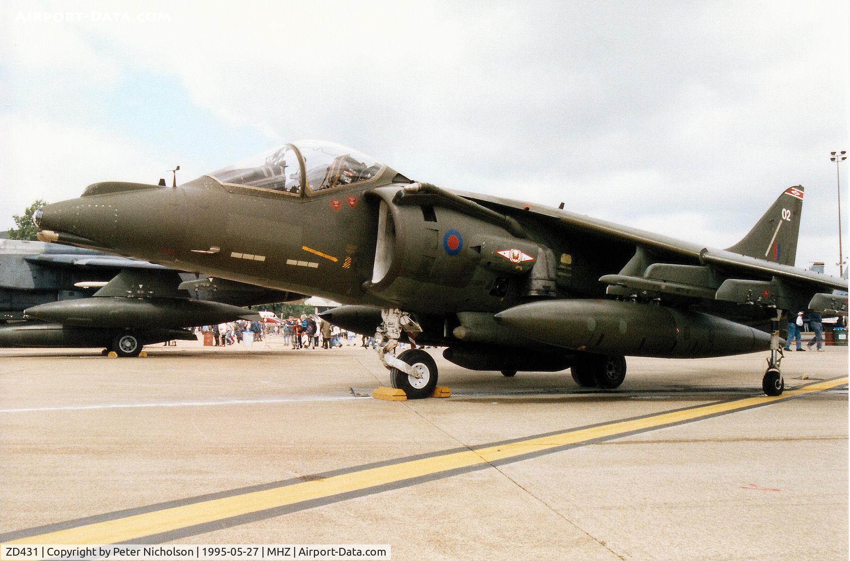 ZD431, British Aerospace Harrier GR.7 C/N P43, Harrier GR.7 of 1 Squadron at RAF Wittering on display at the 1995 RAF Mildenhall Air Fete.