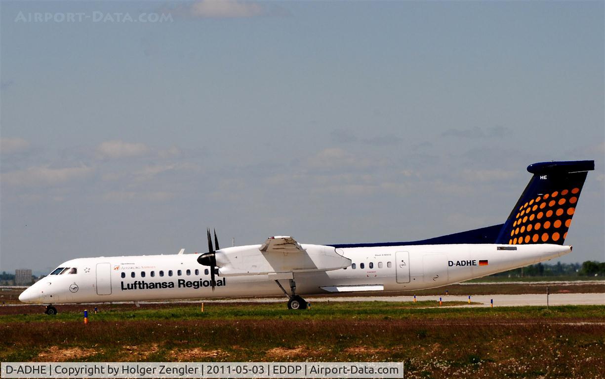 D-ADHE, 2002 De Havilland Canada DHC-8-402Q Dash 8 C/N 4066, Using the new highway bridge in eastern parts of LEJ.