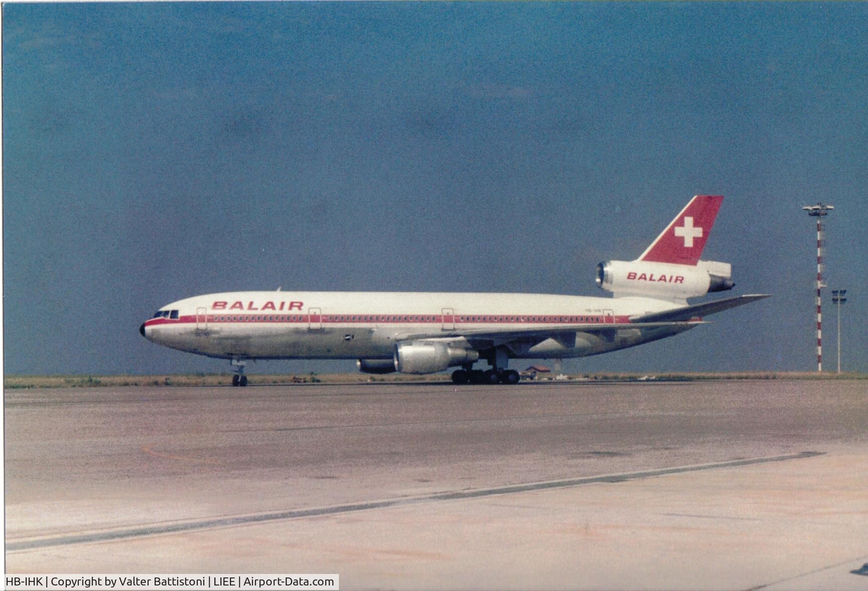 HB-IHK, 1978 McDonnell Douglas DC-10-30 C/N 46998, Charter flight to south Sardinia. Probably on 1988