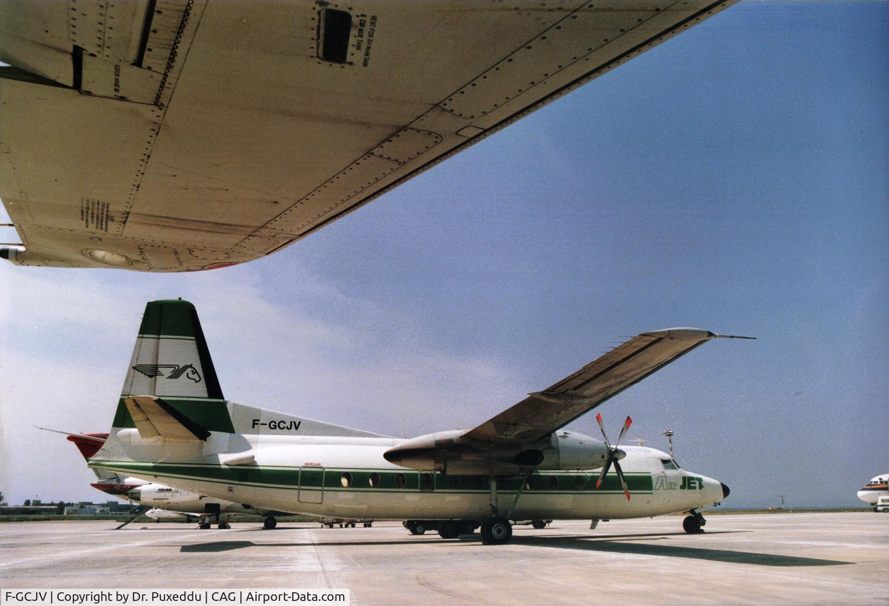 F-GCJV, 1968 Fokker F.27-600 Friendship C/N 10361, Fokker 27 Air Jet at Cagliari airport for a special occasion flight  on ate '80s