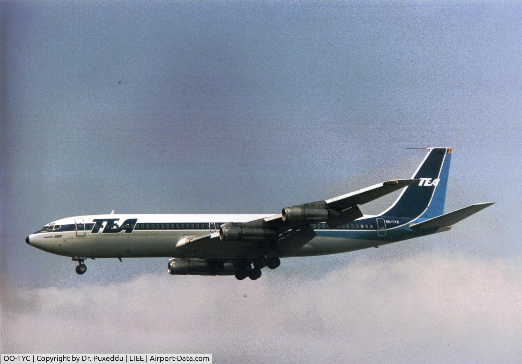 OO-TYC, 1967 Boeing 707-328B C/N 19291, Landing at Cagliari on the late '80s