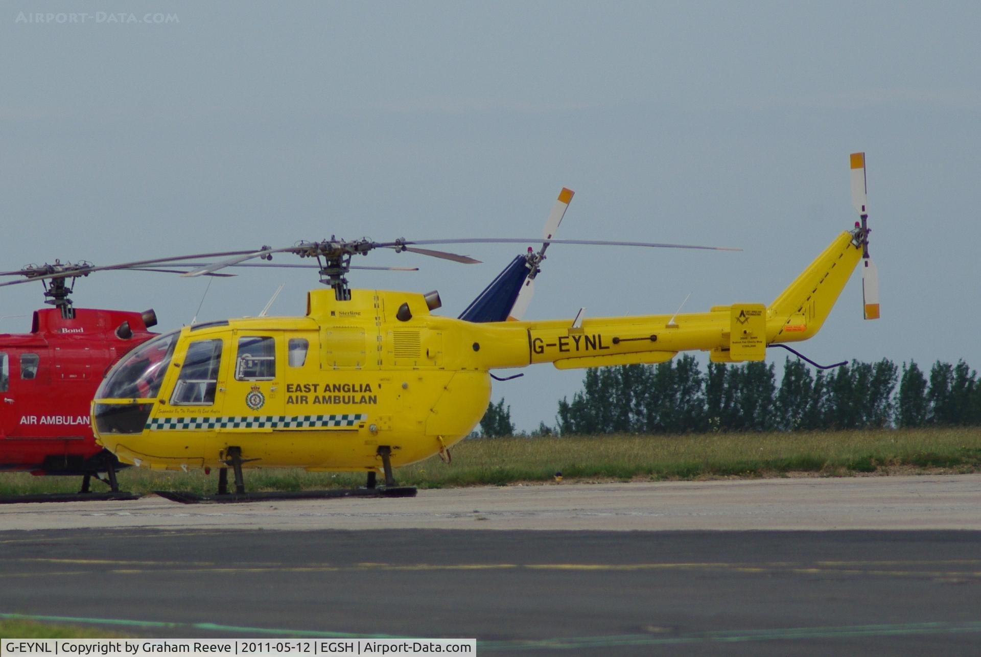 G-EYNL, 1979 MBB Bo-105DBS-5 C/N S.382, Parked at Norwich.