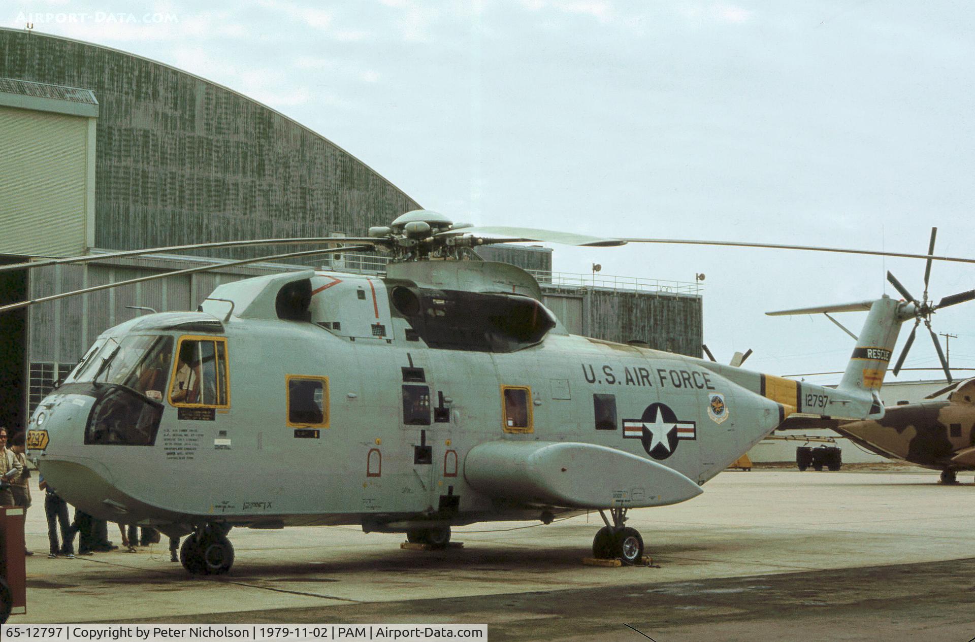 65-12797, 1966 Sikorsky CH-3E Jolly Green Giant C/N 61-572, CH-3E of 55th Aerospace Rescue & Recovery Squadron at Eglin AFB visiting Tyndall AFB in November 1979.