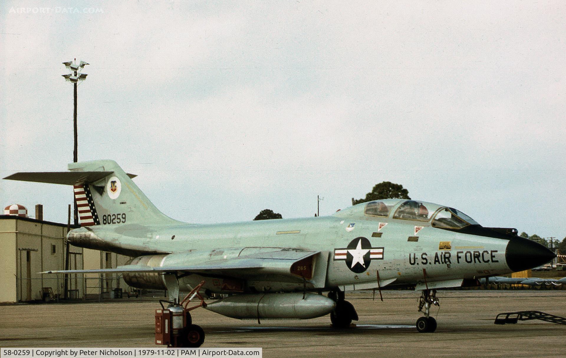 58-0259, 1958 McDonnell F-101B Voodoo C/N 631, F-101B Voodoo at Tyndall AFB in November 1979.