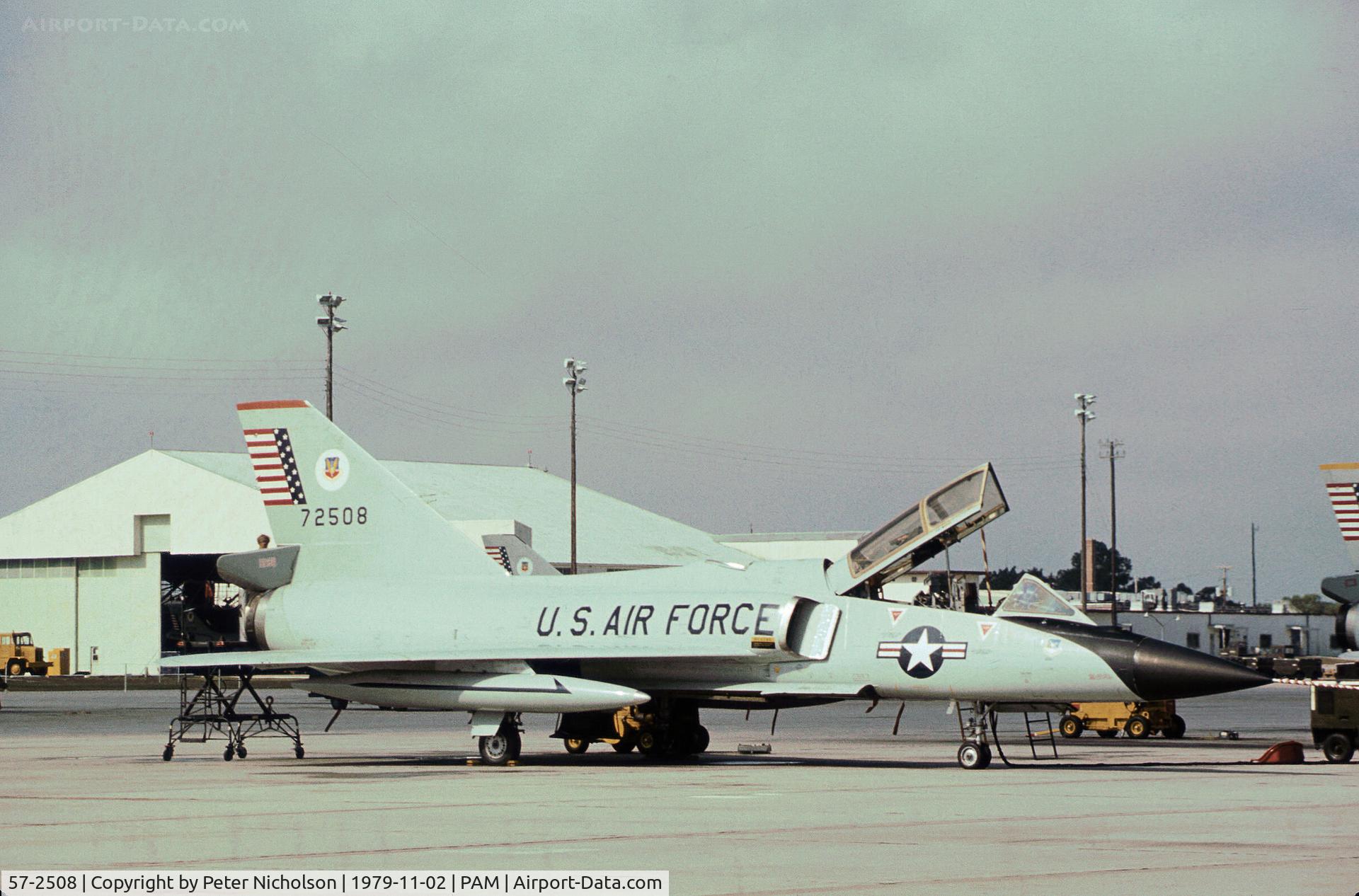57-2508, 1957 Convair F-106B Delta Dart C/N 8-27-02, F-106B Delta Dart of the 95th Fighter Interceptor Training Squadron at Tyndall AFB in November 1979.