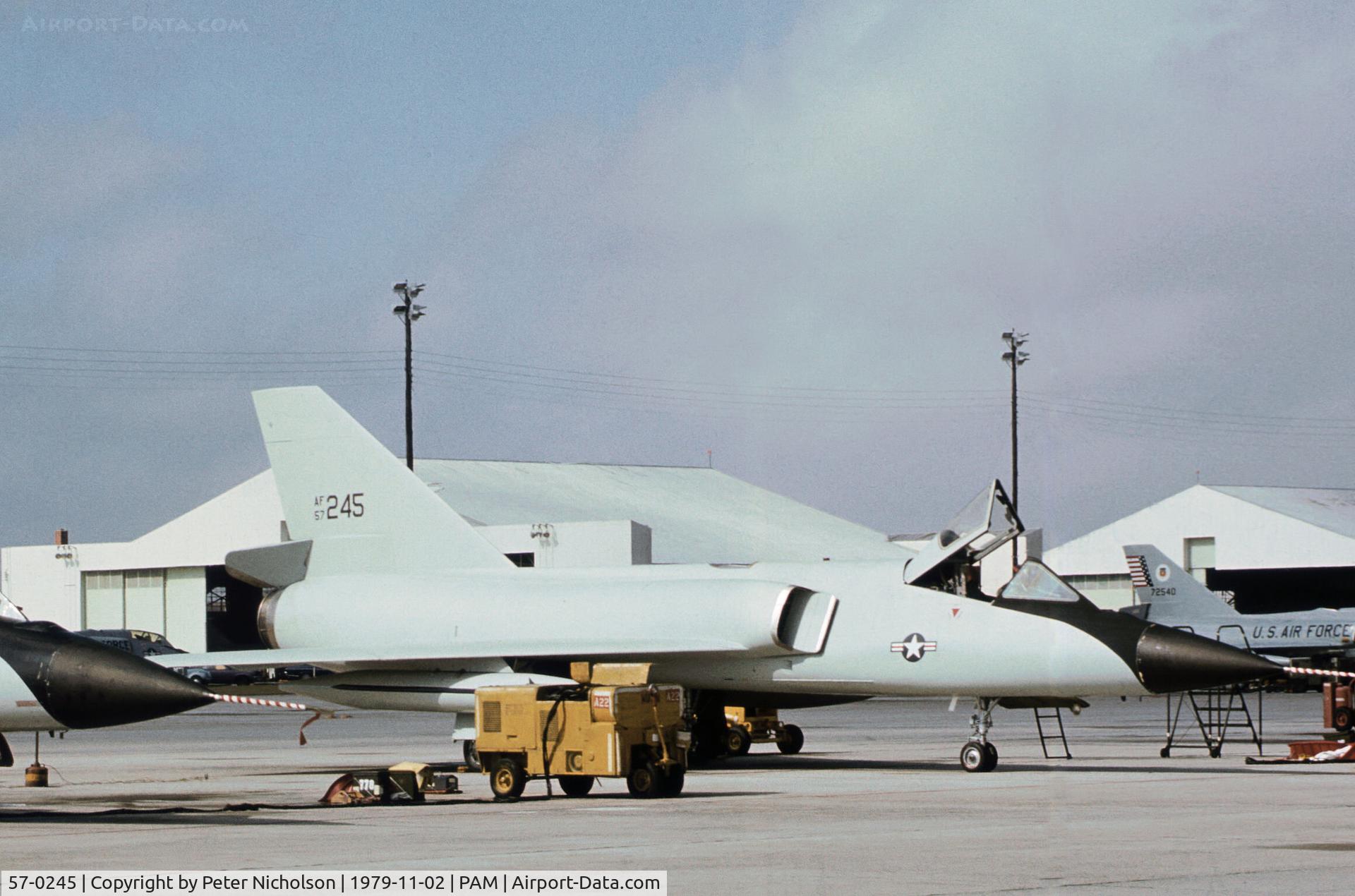 57-0245, 1957 Convair F-106A Delta Dart C/N 8-24-34, F-106B Delta Dart of the 95th Fighter Interceptor Training Squadron at Tyndall AFB in November 1979.