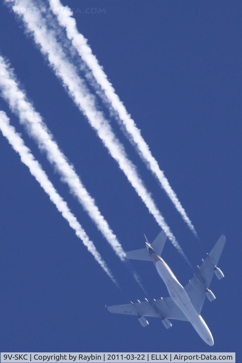 9V-SKC, 2006 Airbus A380-841 C/N 006, Heading south-east over LUX