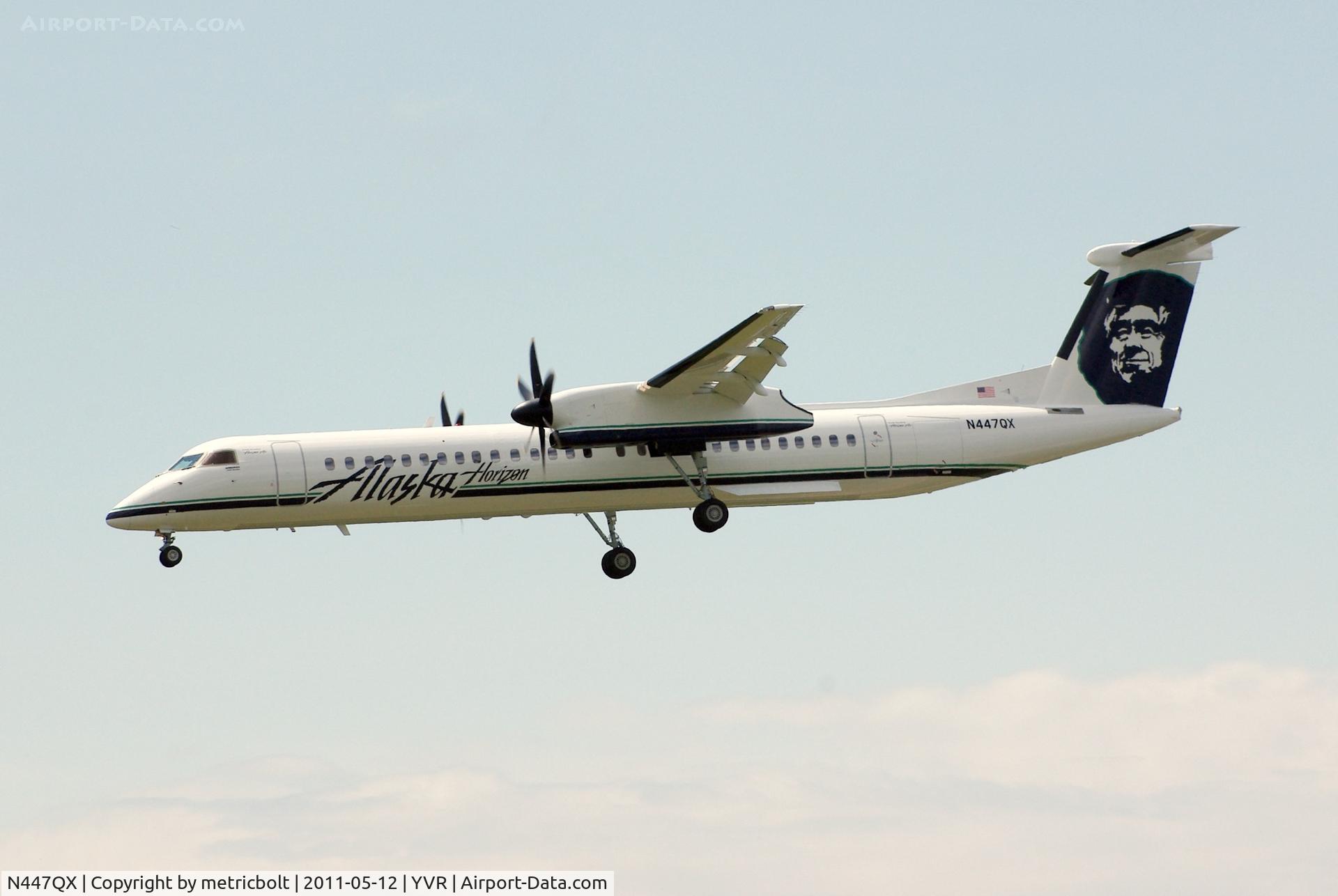 N447QX, 2011 Bombardier DHC-8-402 Dash 8 C/N 4364, Landing at YVR