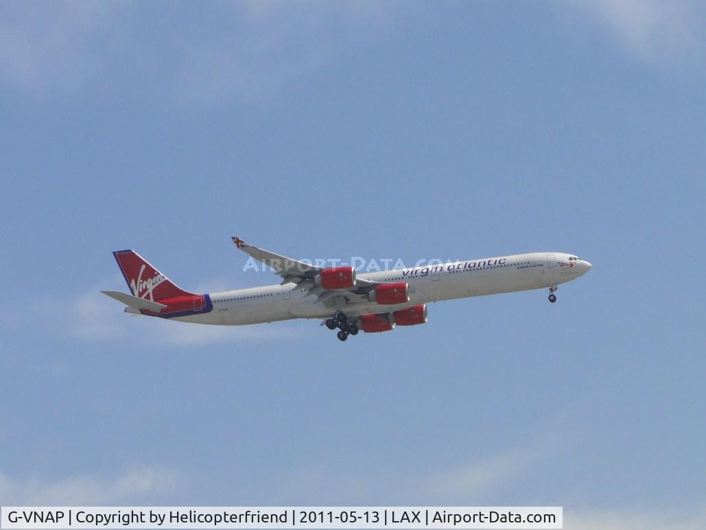 G-VNAP, 2005 Airbus A340-642 C/N 622, On final to runway 24