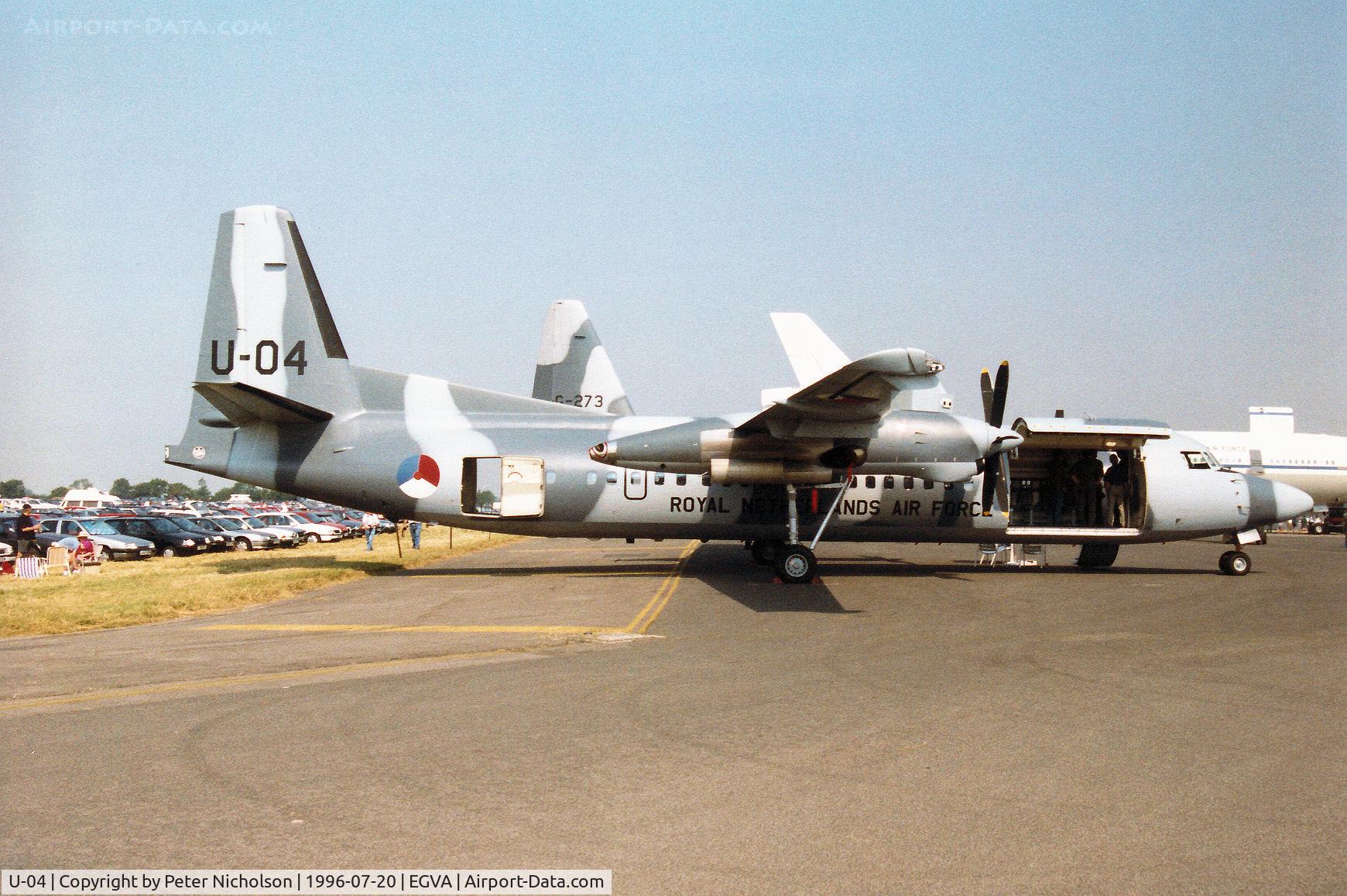 U-04, 1996 Fokker 60UTA-N C/N 20329, Fokker 60UTA-N of 334 Squadron Royal Netherlands Air Force on display at the 1996 Royal Intnl Air Tattoo at RAF Fairford.