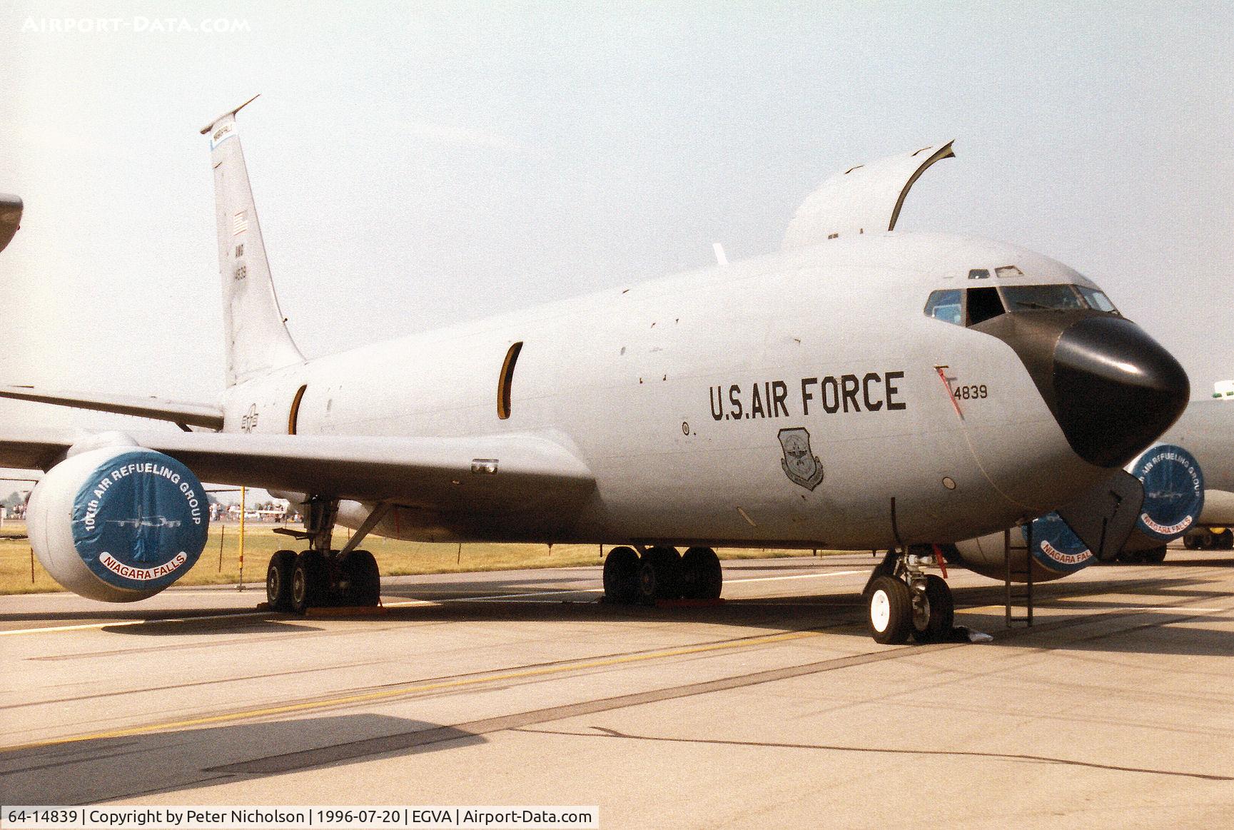64-14839, 1964 Boeing KC-135R Stratotanker C/N 18779, KC-135R Stratotanker named Maid of the Mist of 136th Air Refuelling Squadron of the New York ANG on display at the 1996 Royal Intnl Air Tattoo at RAF Fairford.