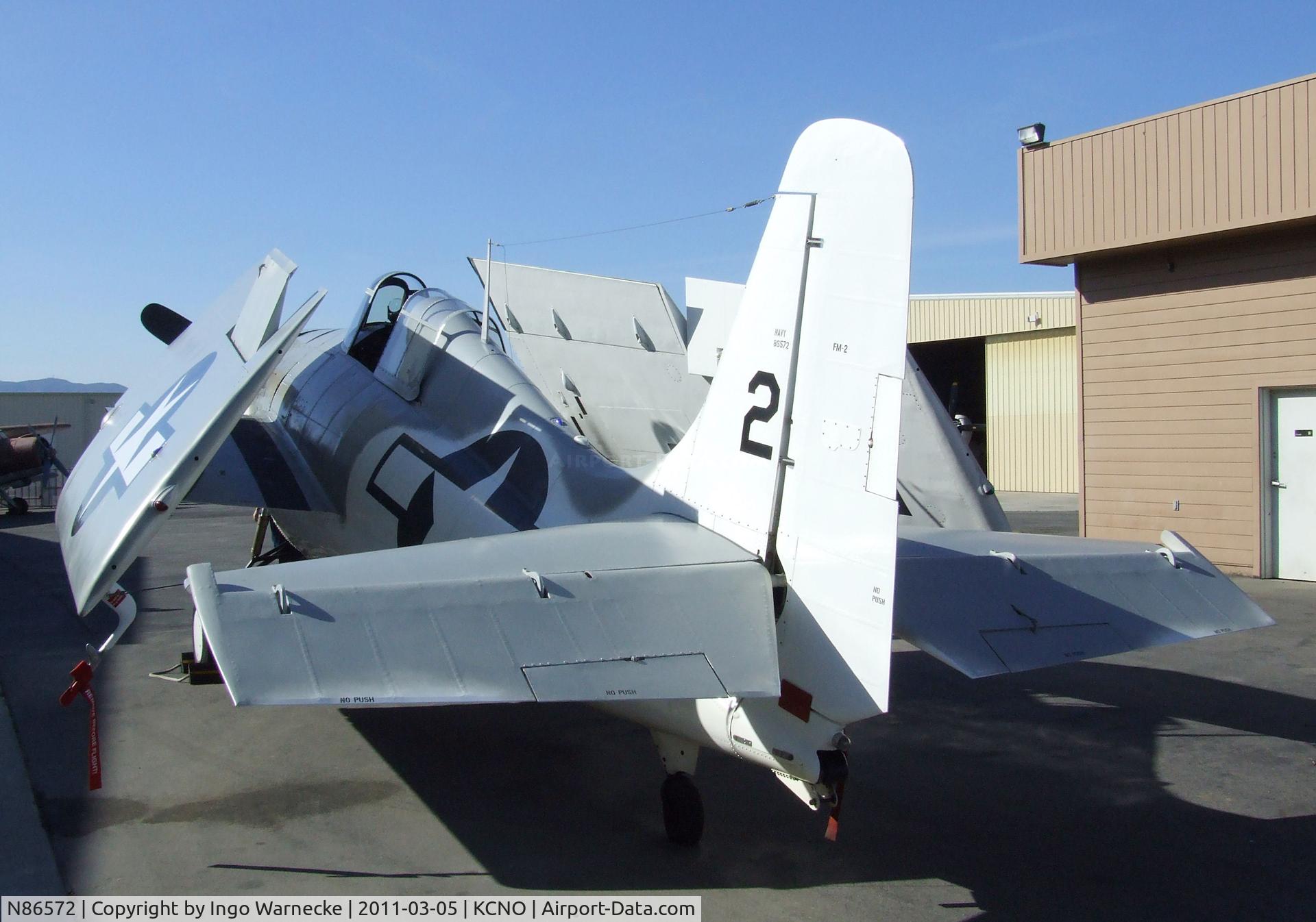 N86572, General Motors (Grumman) FM-2 Wildcat C/N 5626, Grumman (General Motors) FM-2 (F4F) Wildcat visiting for a lecture and flight demonstration at the Planes of Fame Museum, Chino CA