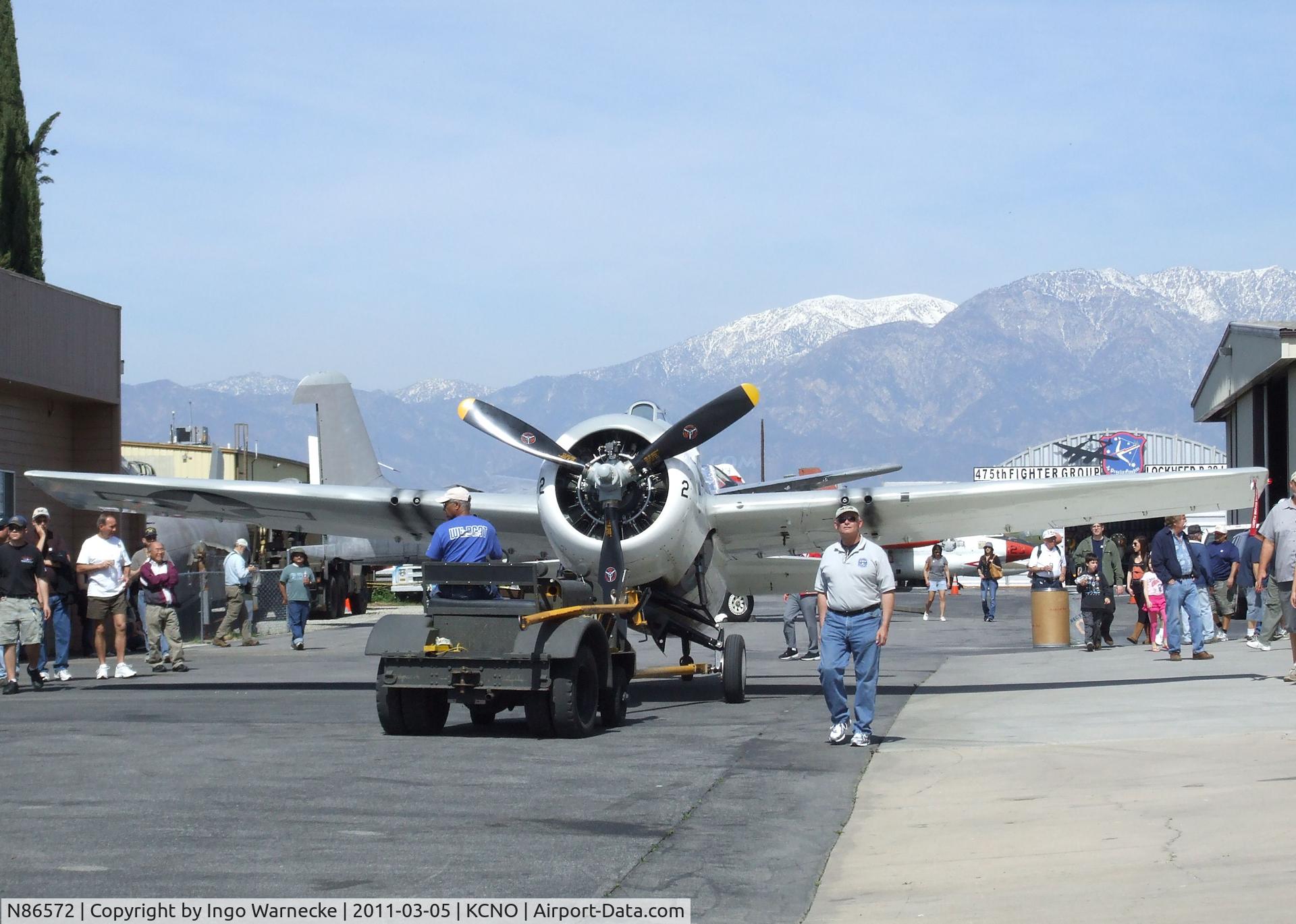 N86572, General Motors (Grumman) FM-2 Wildcat C/N 5626, Grumman (General Motors) FM-2 (F4F) Wildcat visiting for a lecture and flight demonstration at the Planes of Fame Museum, Chino CA