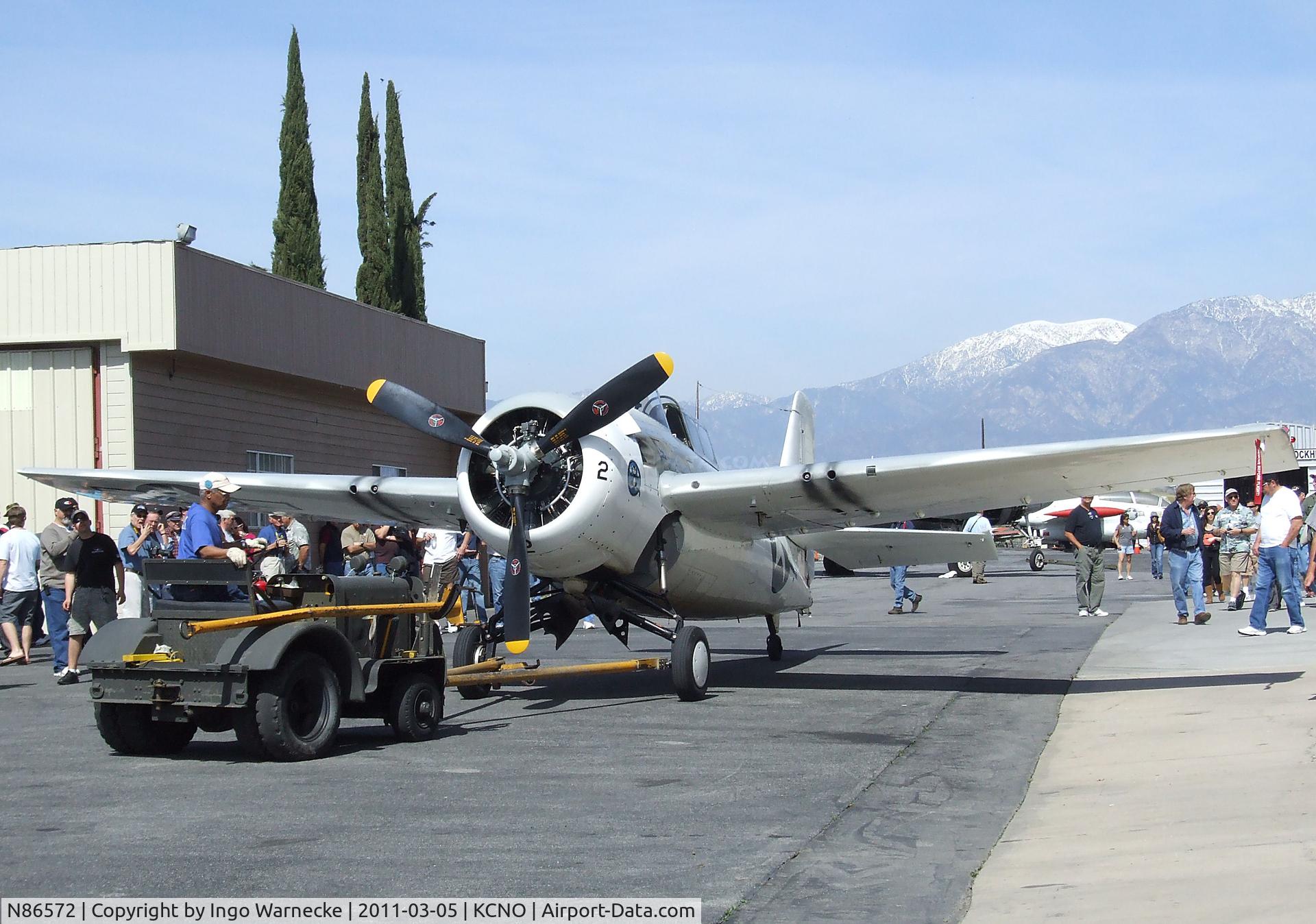 N86572, General Motors (Grumman) FM-2 Wildcat C/N 5626, Grumman (General Motors) FM-2 (F4F) Wildcat visiting for a lecture and flight demonstration at the Planes of Fame Museum, Chino CA