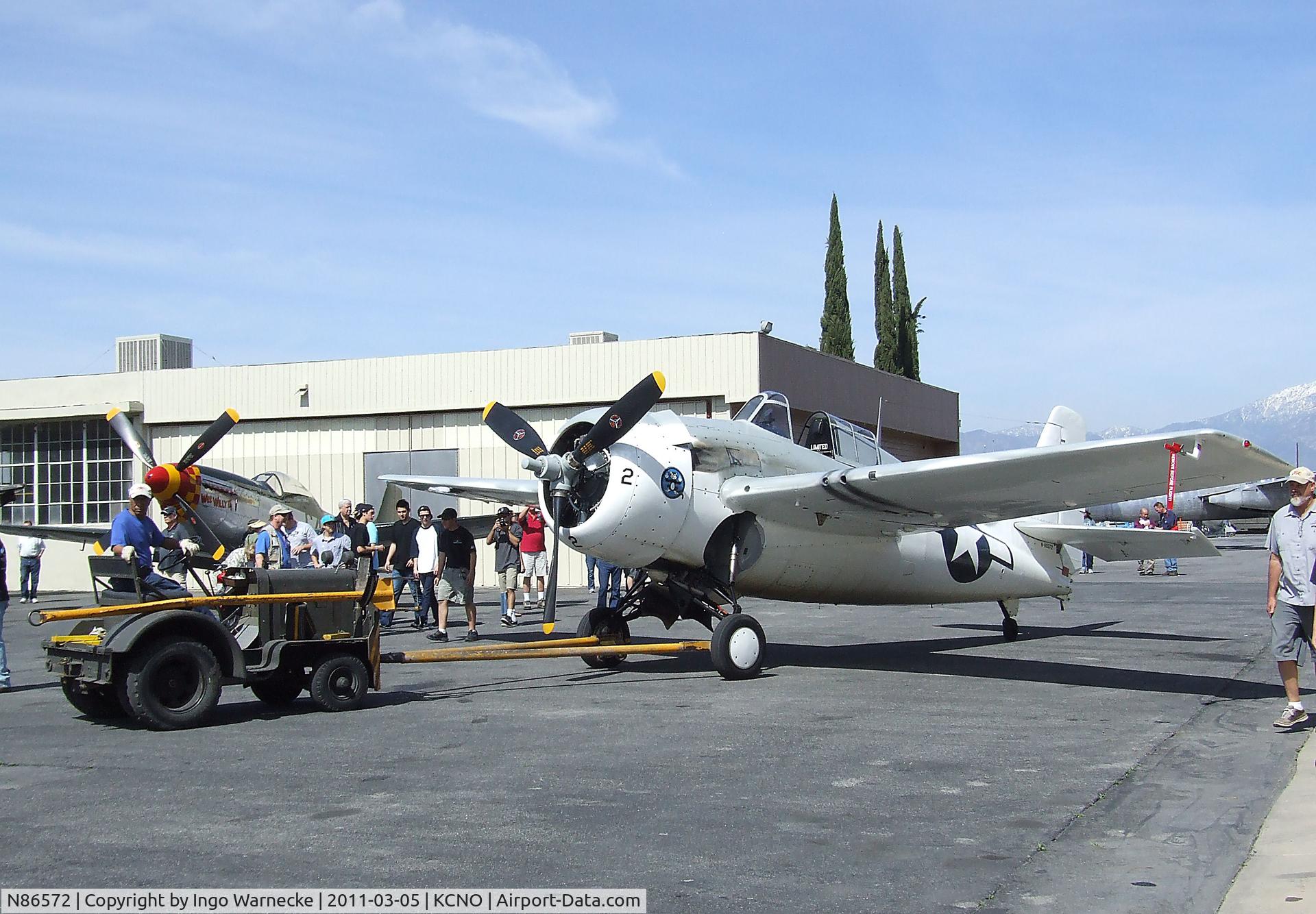 N86572, General Motors (Grumman) FM-2 Wildcat C/N 5626, Grumman (General Motors) FM-2 (F4F) Wildcat visiting for a lecture and flight demonstration at the Planes of Fame Museum, Chino CA