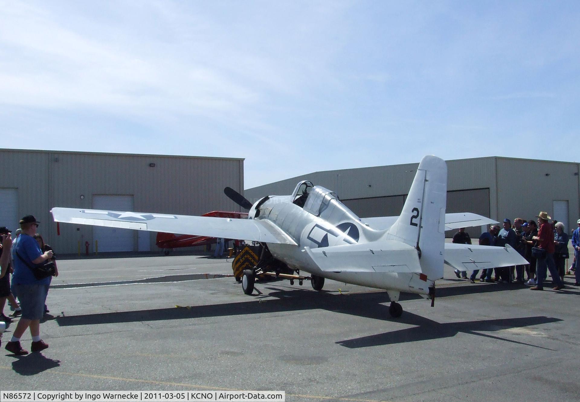 N86572, General Motors (Grumman) FM-2 Wildcat C/N 5626, Grumman (General Motors) FM-2 (F4F) Wildcat visiting for a lecture and flight demonstration at the Planes of Fame Museum, Chino CA