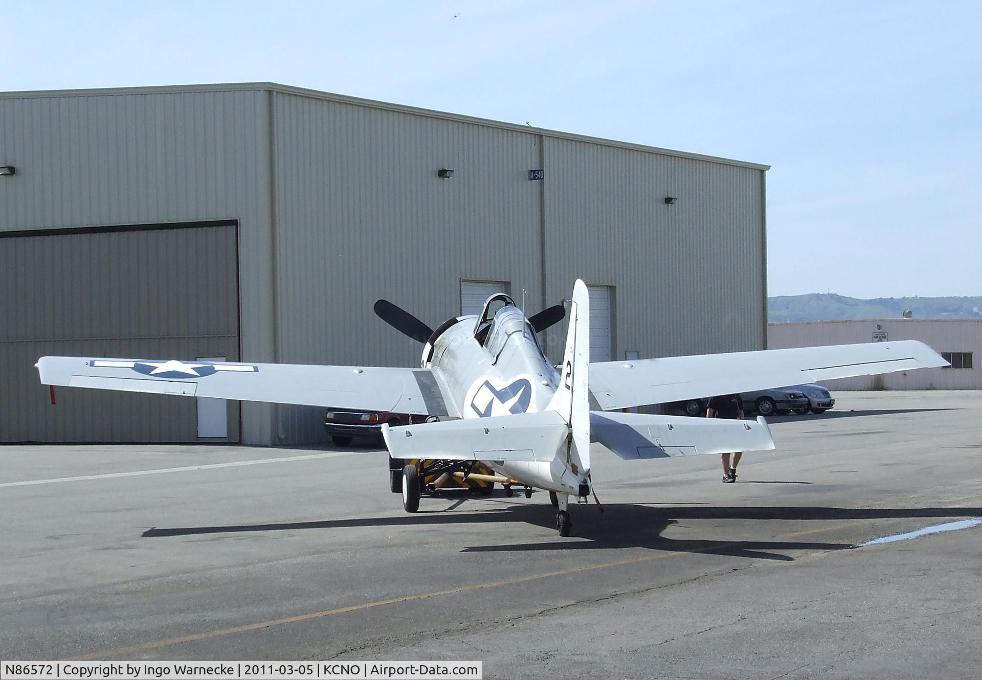 N86572, General Motors (Grumman) FM-2 Wildcat C/N 5626, Grumman (General Motors) FM-2 (F4F) Wildcat visiting for a lecture and flight demonstration at the Planes of Fame Museum, Chino CA