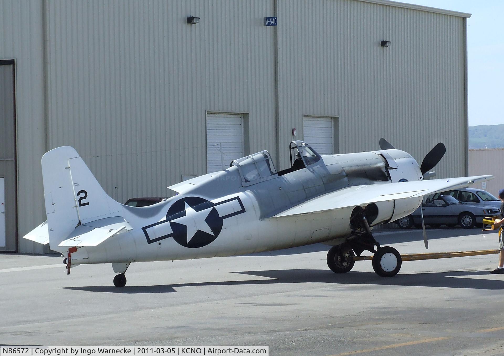 N86572, General Motors (Grumman) FM-2 Wildcat C/N 5626, Grumman (General Motors) FM-2 (F4F) Wildcat visiting for a lecture and flight demonstration at the Planes of Fame Museum, Chino CA