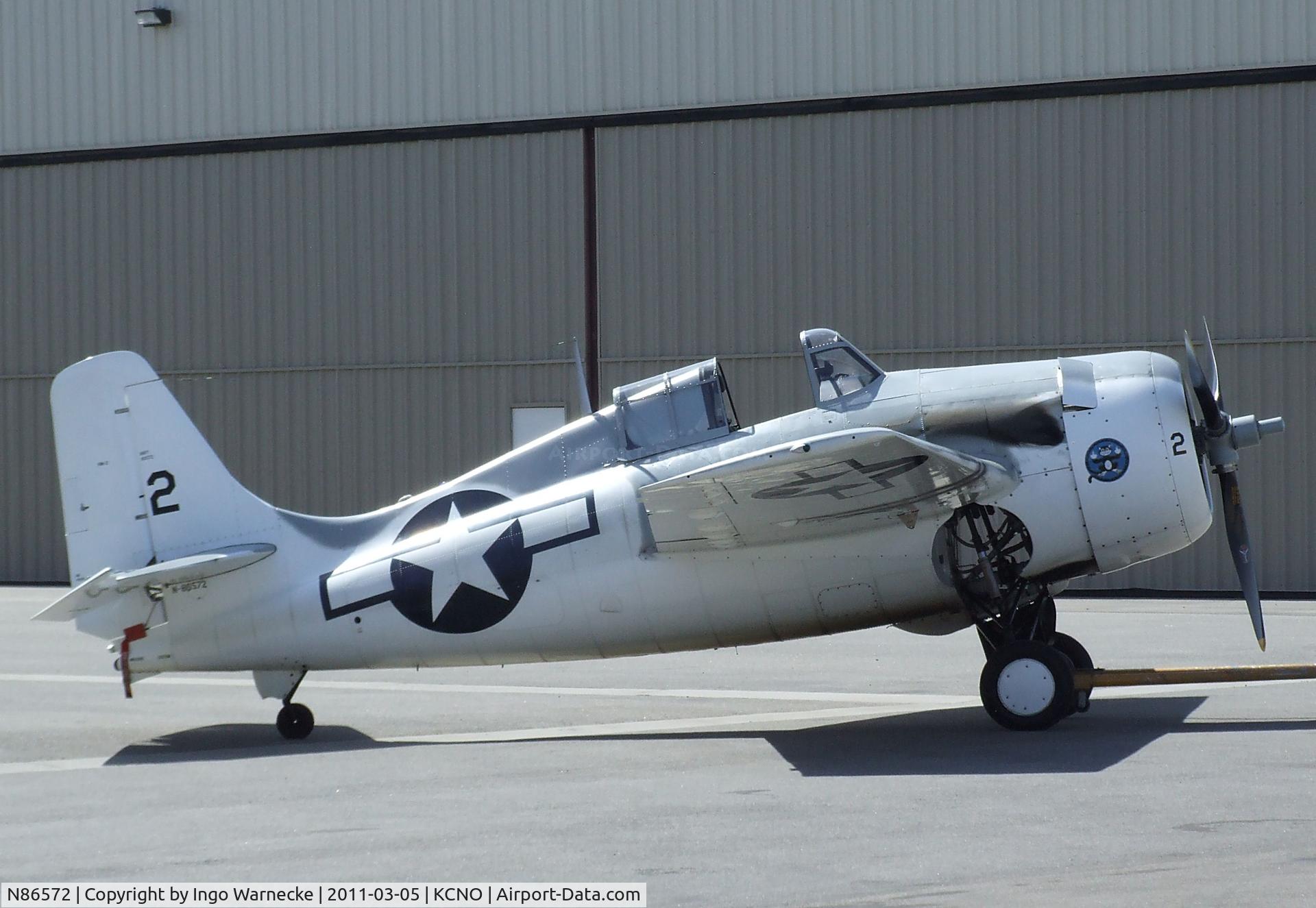 N86572, General Motors (Grumman) FM-2 Wildcat C/N 5626, Grumman (General Motors) FM-2 (F4F) Wildcat visiting for a lecture and flight demonstration at the Planes of Fame Museum, Chino CA