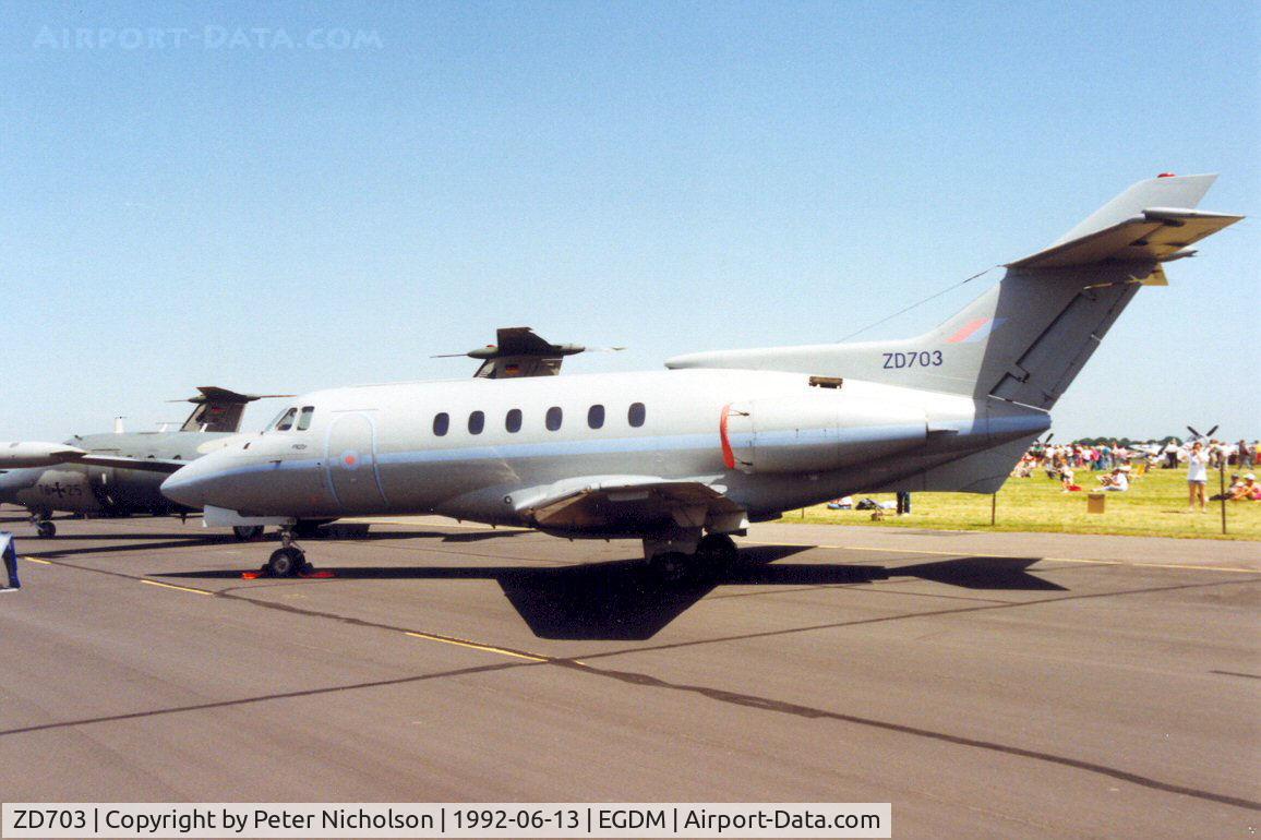 ZD703, British Aerospace BAe-125 CC.3 C/N 257183, BAe 125 CC.3, callsign Ascot 732, of 32 Squadron at RAF Northolt on display at the 1992 Air Tournament International at Boscombe Diown.
