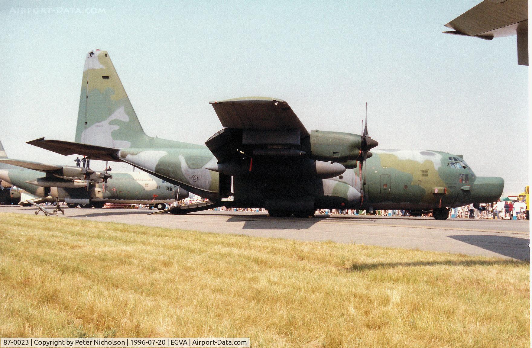 87-0023, 1986 Lockheed MC-130H Combat Talon II C/N 382-5091, MC-130H Hercules of 7th Special Operations Squadron/352nd Special Operations Group based at RAF Mildenhall on display at the 1996 Royal Intnl Air Tattoo at RAF Fairford.
