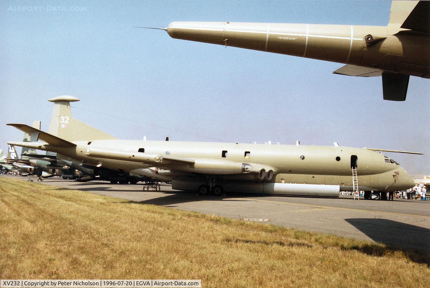 XV232, Hawker Siddeley Nimrod MR.2 C/N 8007, Nimrod MR.2 of the Kinloss Wing on display at the 1996 Royal Intnl Air Tattoo at RAF Fairford.