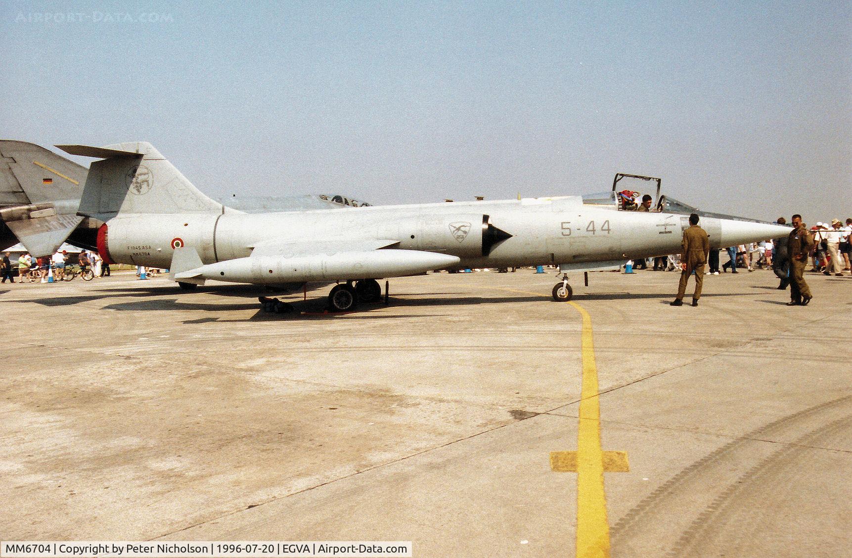 MM6704, Aeritalia F-104S-ASA Starfighter C/N 1004, F-104S-ASA Starfighter of 5 Stormo Italian Air Force on display at the 1996 Royal Intnl Air Tattoo at RAF Fairford.