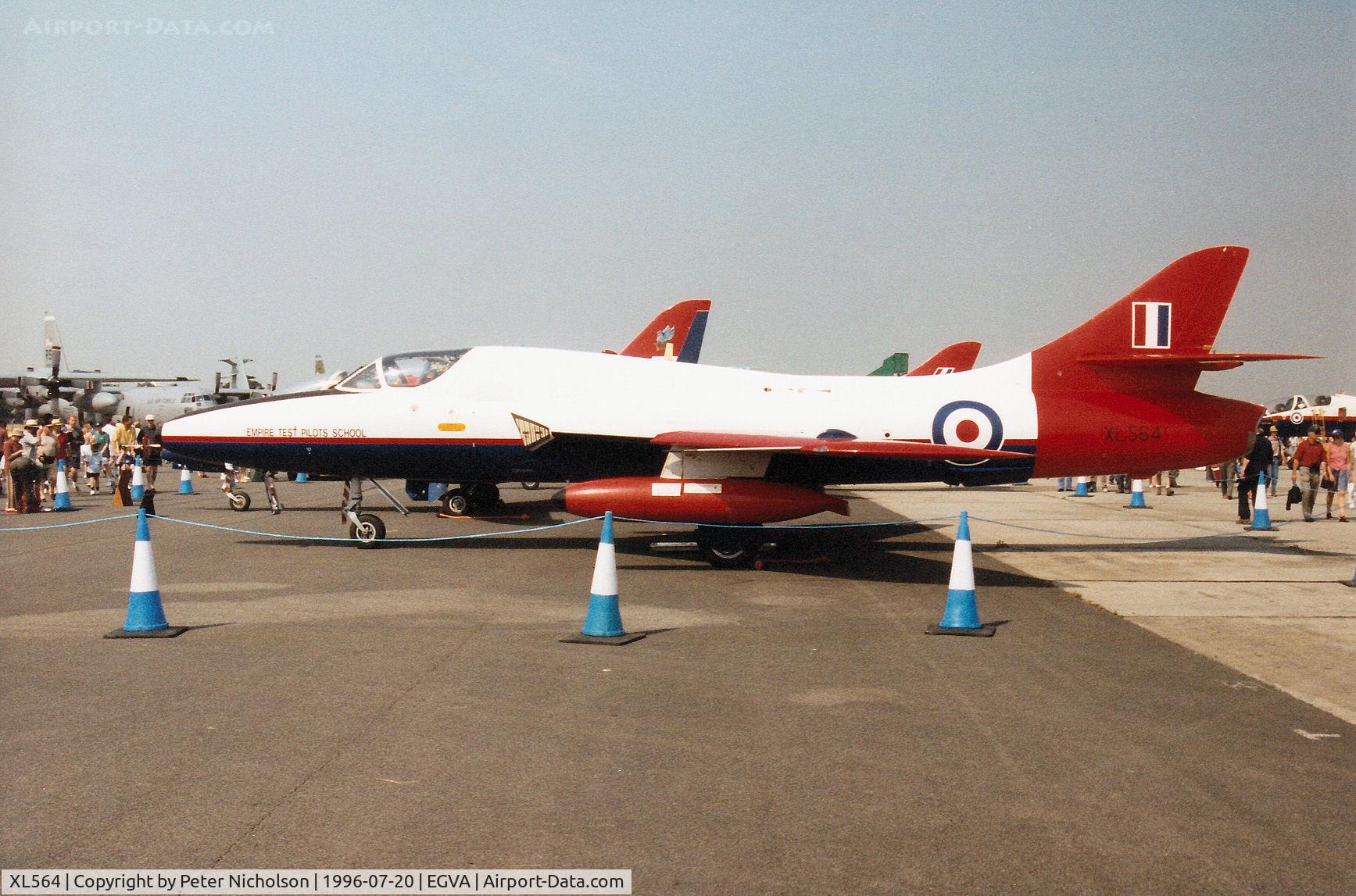 XL564, 1957 Hawker Hunter T.7 C/N 41H-693715, Hunter T.7 of the Empire Test Pilots School at Boscombe Down on display at the 1996 Royal Intnl Air Tattoo at RAF Fairford.