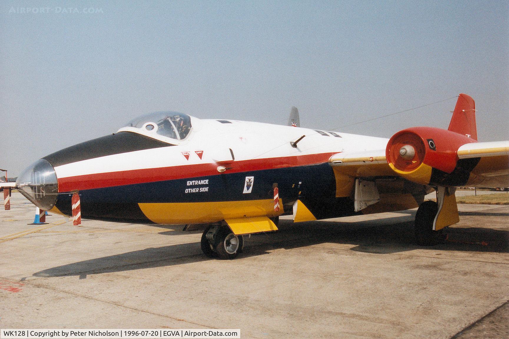 WK128, 1954 English Electric Canberra B.2 C/N R3/EA3/6642, Canberra B.2 of the Defence Test & Evaluation Organisation at Llanbedr on display at the 1996 Royal Intnl Air Tattoo at RAF Fairford.
