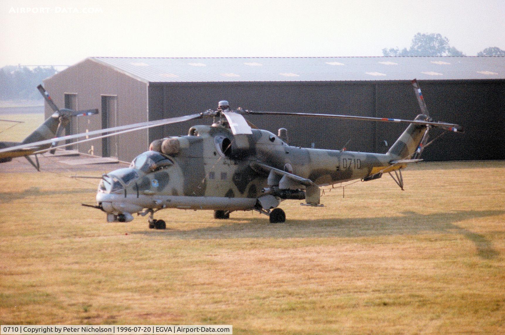 0710, Mil Mi-24V Hind E C/N 730710, Another view of the 331 Squadron Czech Air Force Hind E on display at the 1996 Royal Intnl Air Tattoo at RAF Fairford.