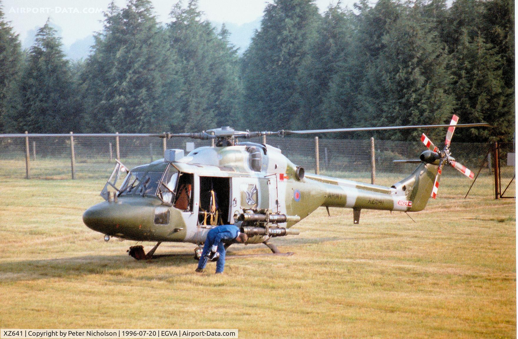 XZ641, 1980 Westland Lynx AH.7 C/N 172, Lynx AH.7 of the Army Air Corps 671 Squadron's Blue Eagles helicopter display team at the 1996 Royal Intnl Air Tattoo at RAF Fairford.