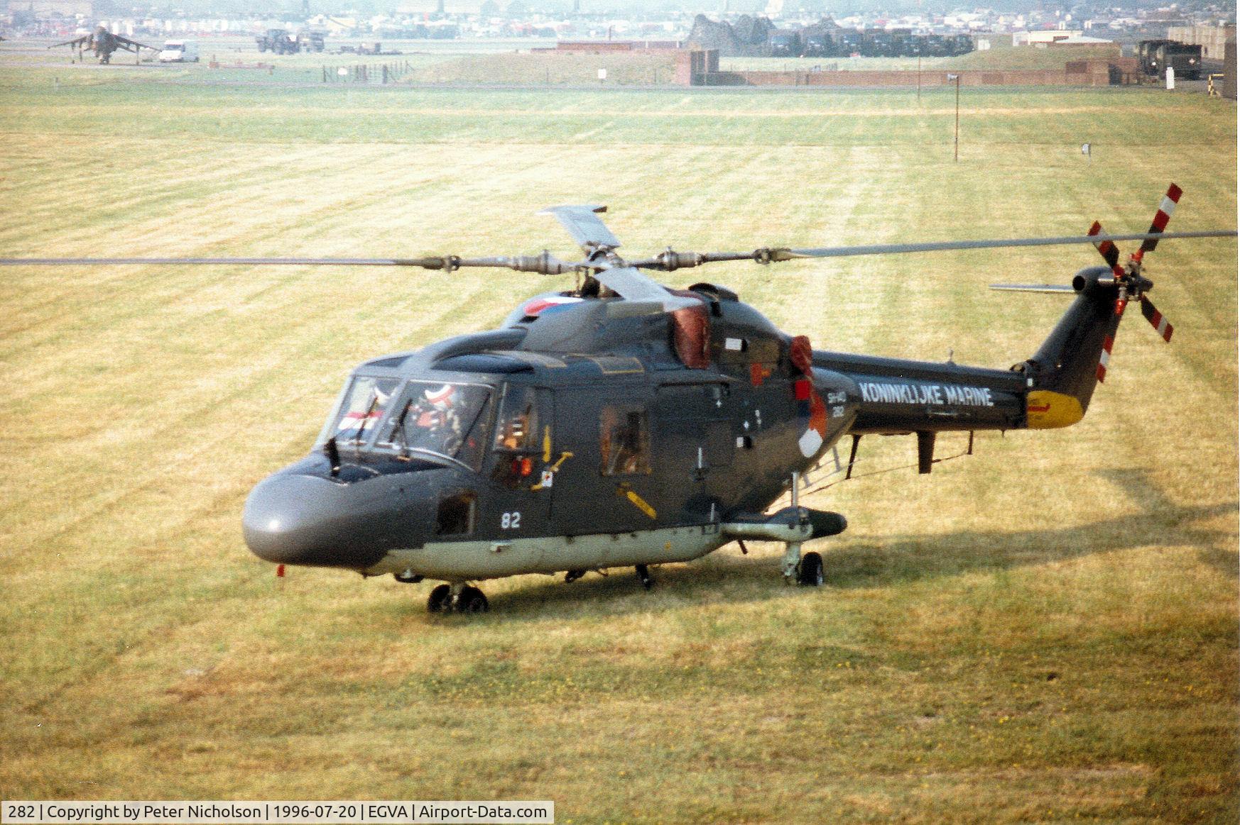 282, Westland SH-14D Lynx C/N 215, SH-14D Lynx of 860 Squadron Royal Netherlands Navy on display at the 1996 Royal Intnl Air Tattoo at RAF Fairford.