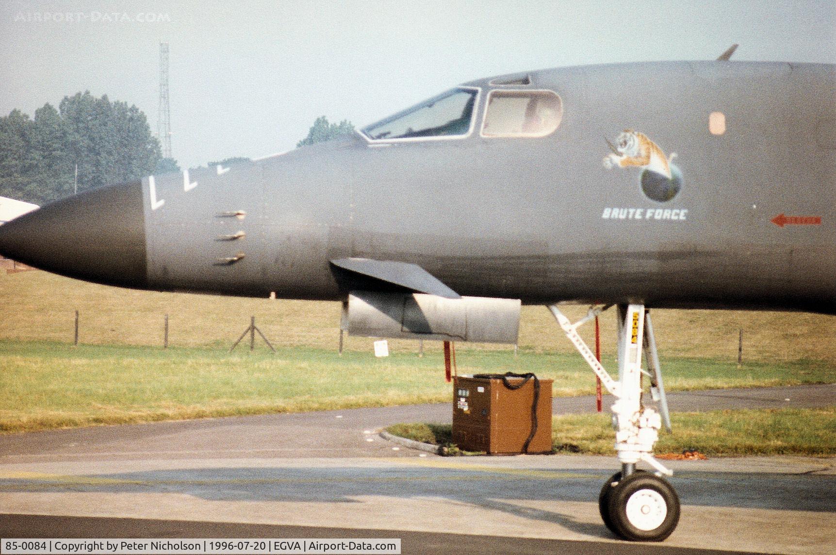 85-0084, 1985 Rockwell B-1B Lancer C/N 44, B-1B Lancer of Ellsworth AFB's 37th Bomb Squadron/28th Bomb Wing on the flight-line at the 1996 Royal Intnl Air Tattoo at RAF Fairford.