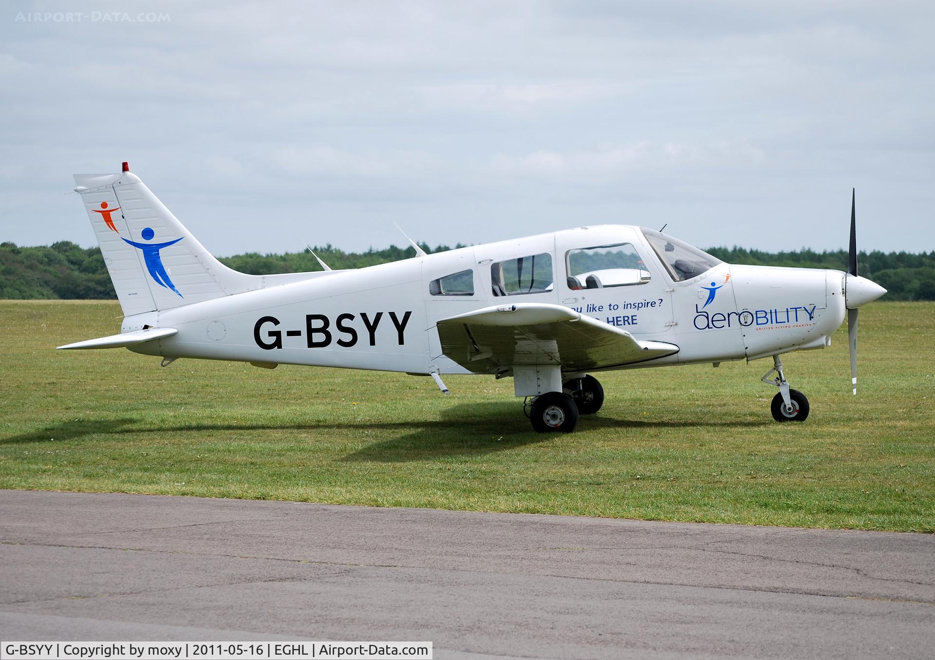 G-BSYY, 1986 Piper PA-28-161 Cherokee Warrior II C/N 2816009, Cherokee Warrior II of the British Disabled Flying Association based at Lasham.