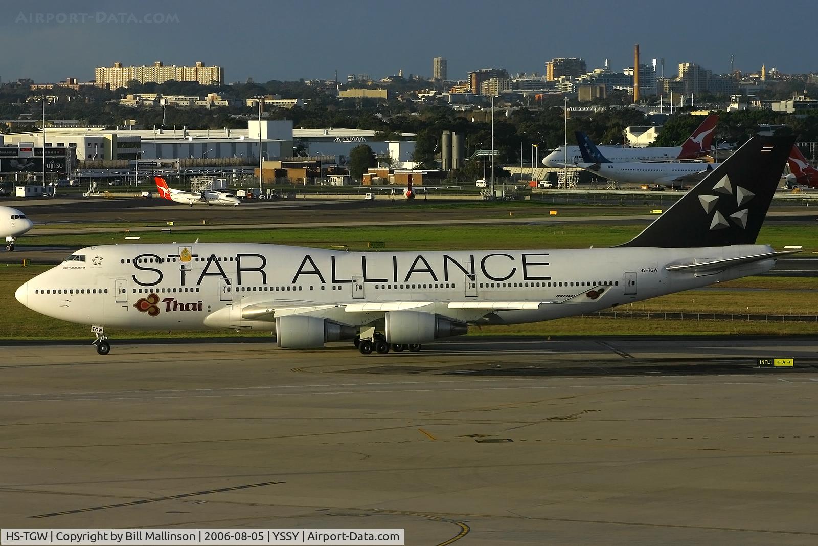 HS-TGW, 1997 Boeing 747-4D7 C/N 27724, taxi to 16R