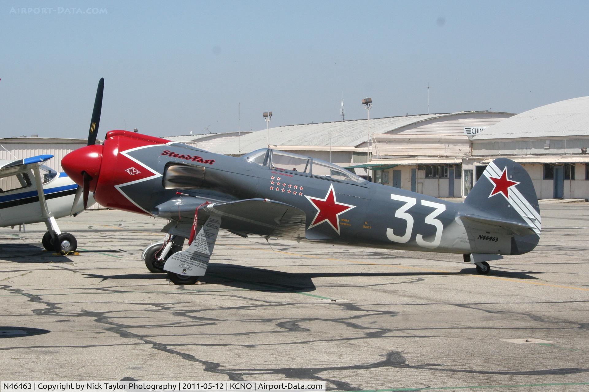 N46463, 2005 Yakovlev (Avione) Yak-3U/R-2000 C/N 001-3/2005, SteadFast arrived Thursday for the Planes of Fame Airshow on the following weekend.