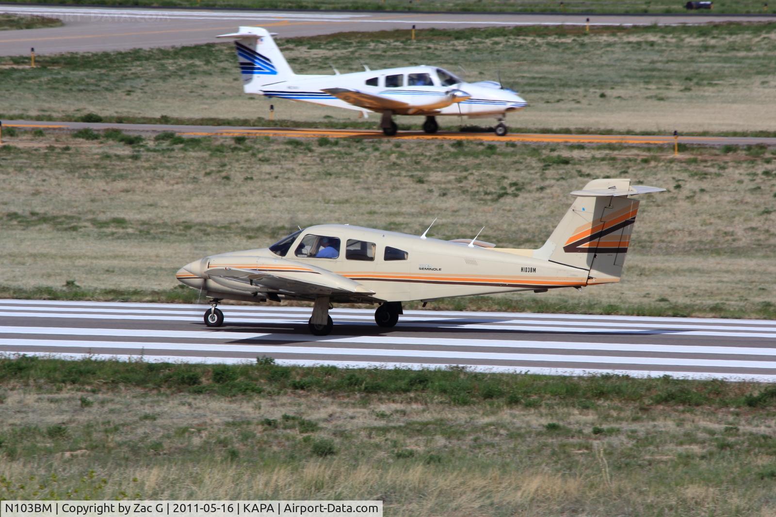N103BM, 1980 Piper PA-44-180T Turbo Seminole C/N 44-8107007, Taking off on 35L