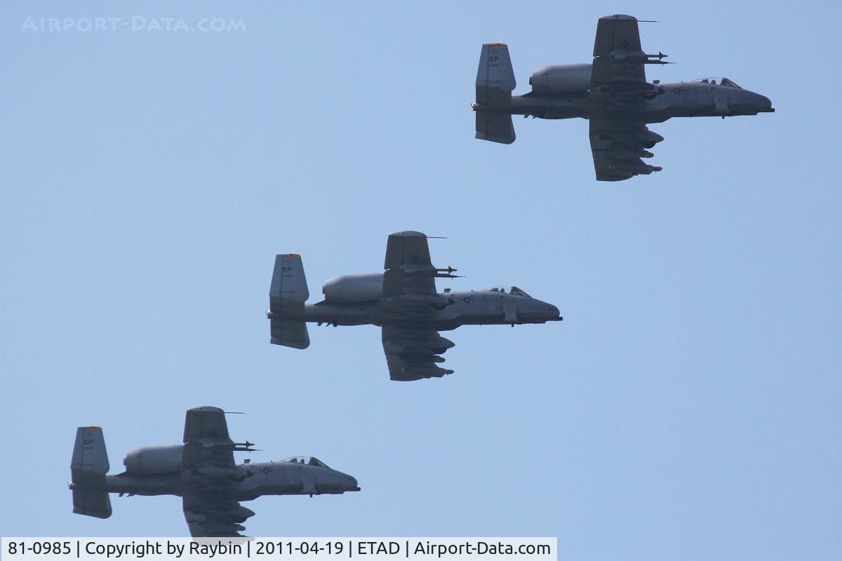 81-0985, 1981 Fairchild Republic A-10A Thunderbolt II C/N A10-0680, 3 of a 4-ship formation at ETAD