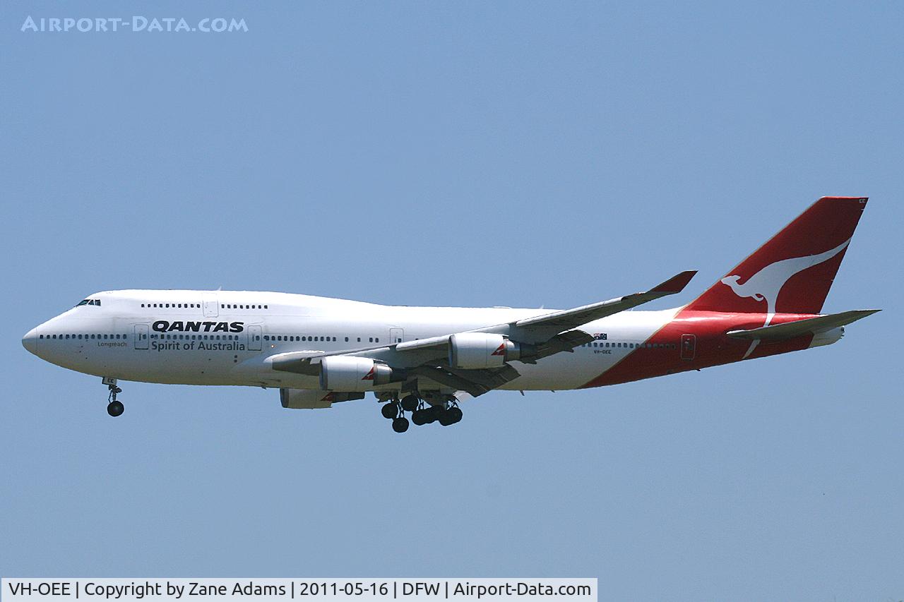 VH-OEE, 2002 Boeing 747-438/ER C/N 32909, First Qantas flight into DFW Airport. They will fly a Boeing 747-400 four times a week from Sydney to D/FW.