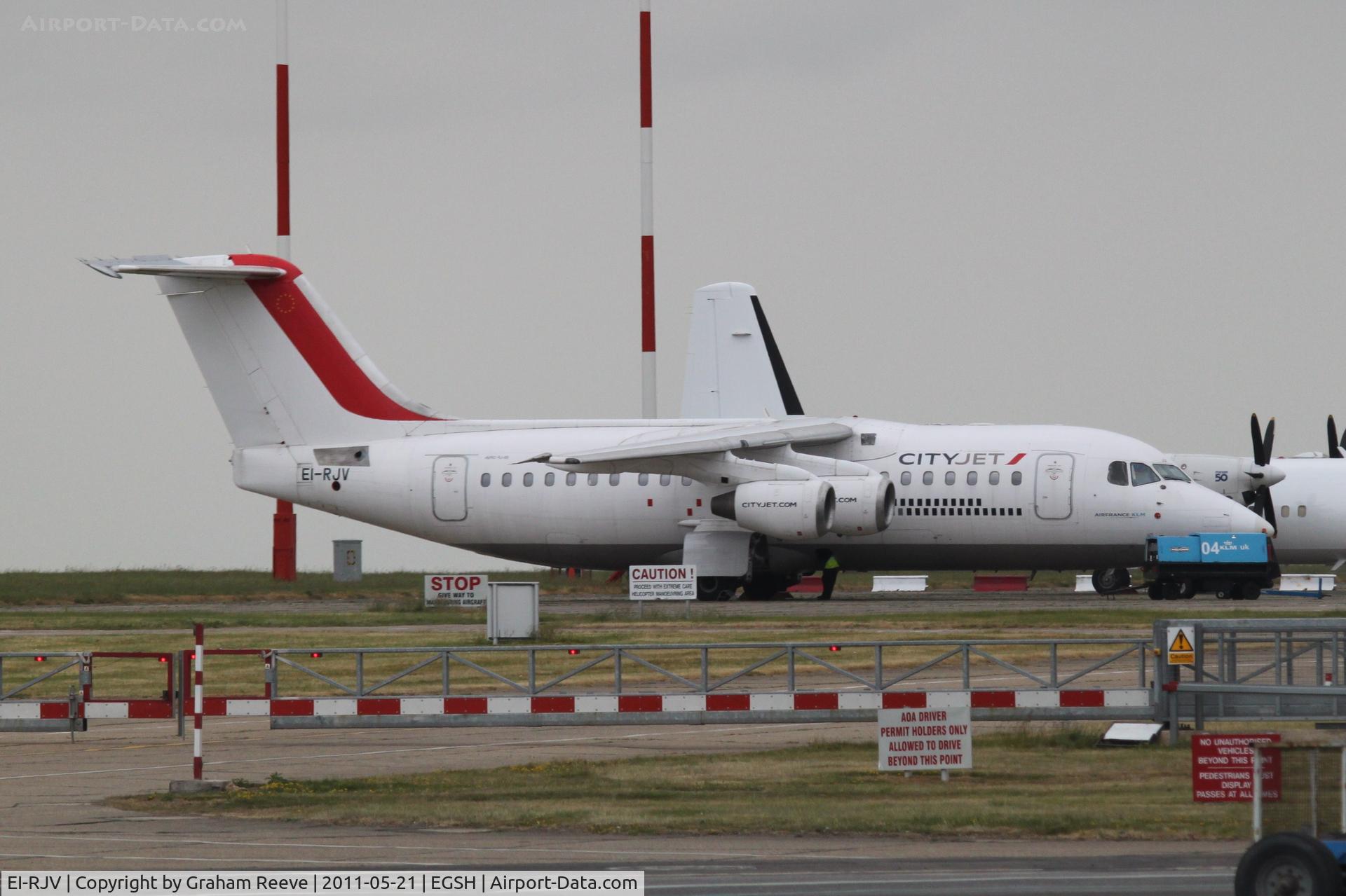EI-RJV, 2000 British Aerospace Avro 146-RJ85A C/N E2370, Parked at Norwich.