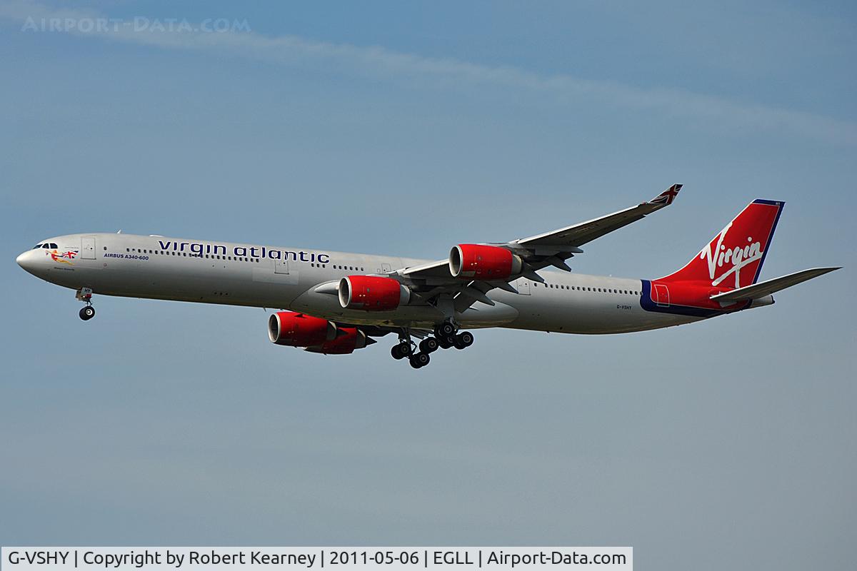 G-VSHY, 2002 Airbus A340-642 C/N 383, On short finals for r/w 27R
