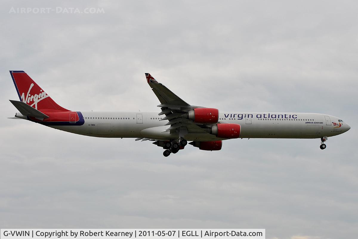 G-VWIN, 2006 Airbus A340-642 C/N 736, On short finals for r/w 9L