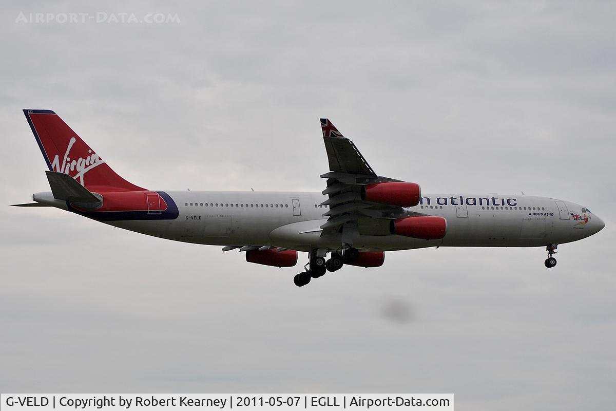 G-VELD, 1998 Airbus A340-313X C/N 214, On short finals for r/w 9L