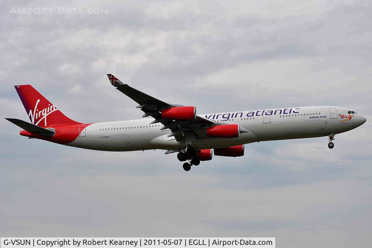 G-VSUN, 1996 Airbus A340-313 C/N 114, On short finals for r/w 9L