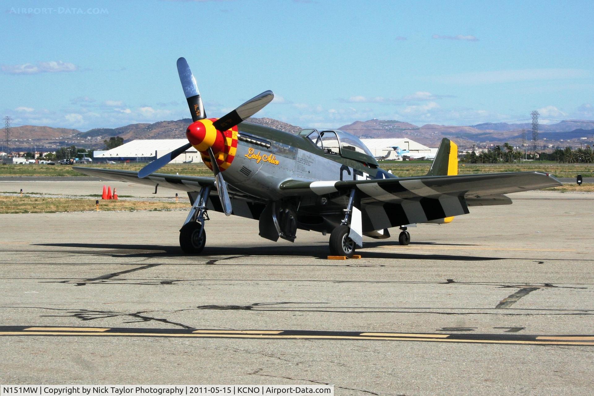 N151MW, 1945 North American P-51D Mustang C/N 124-48386, Lady Alice on display at the Planes of Fame Air Show