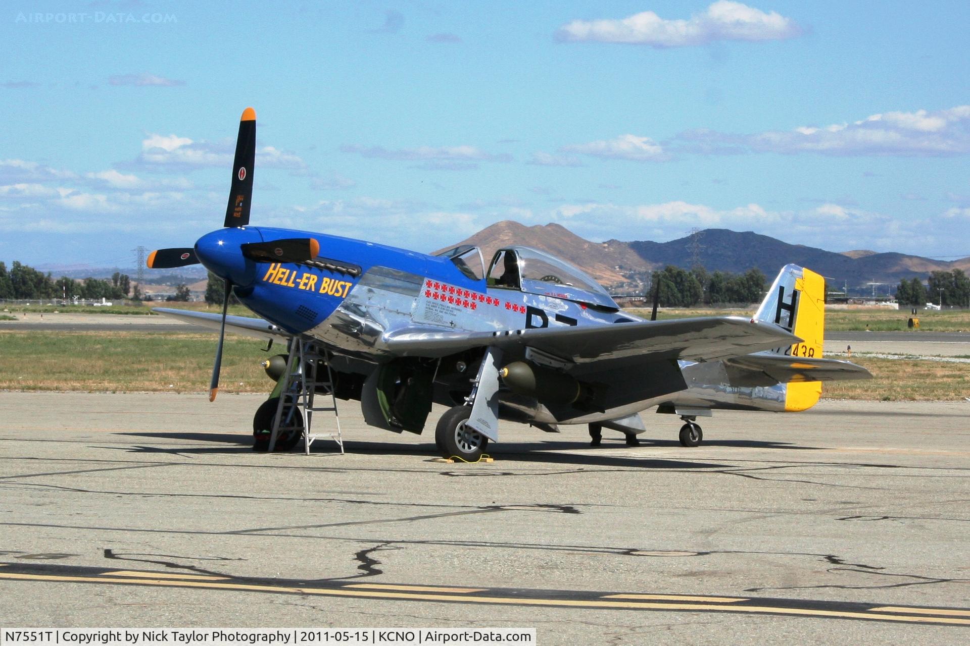 N7551T, 1944 North American P-51D Mustang C/N 122-38997, Hell-er Bust on display at the Planes of Fame Air Show